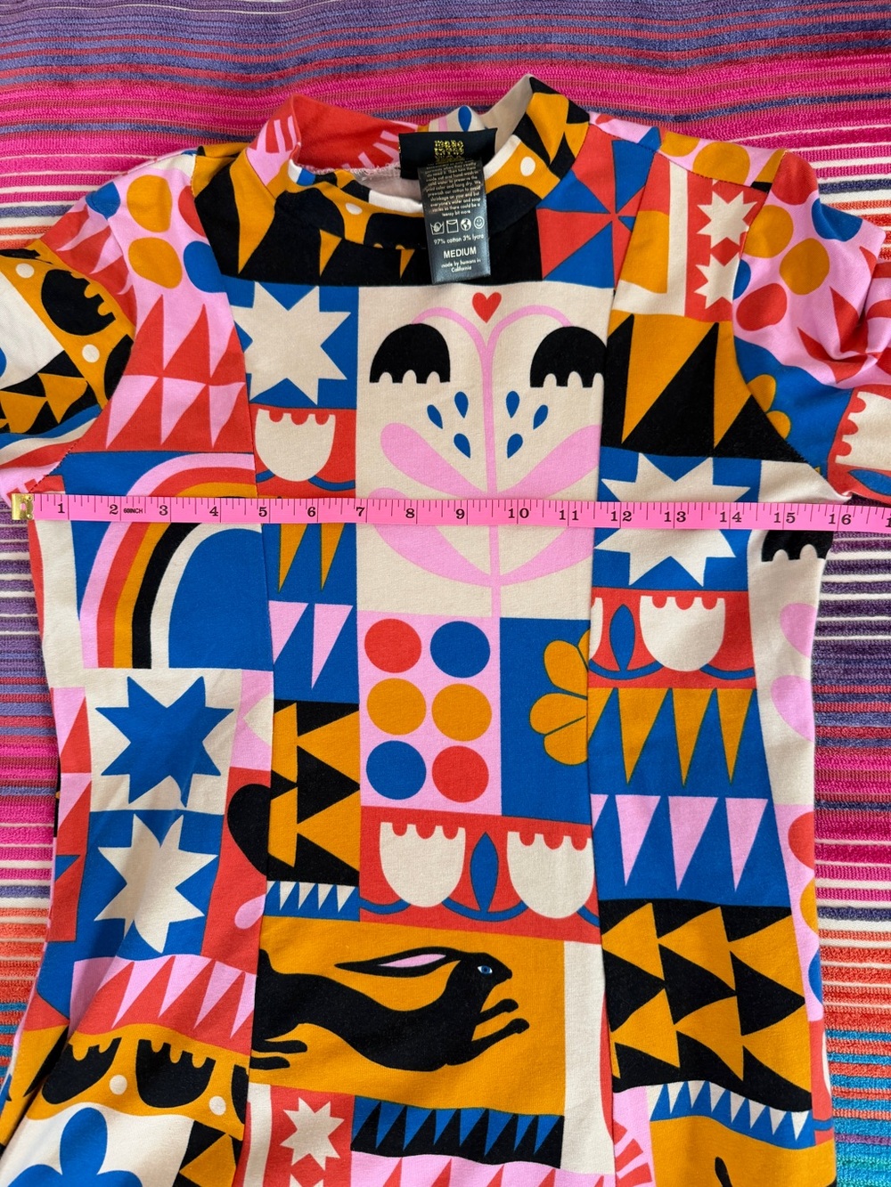Nooworks Long Sleeve A-Line Tanya Dress Medium Lisa Congdon Rabbit Luck Like New - Picture 11 of 12